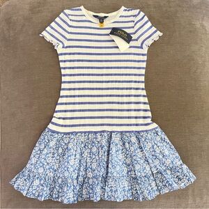 Polo Ralph Lauren Girls White and Blue Fit and Flare Dress